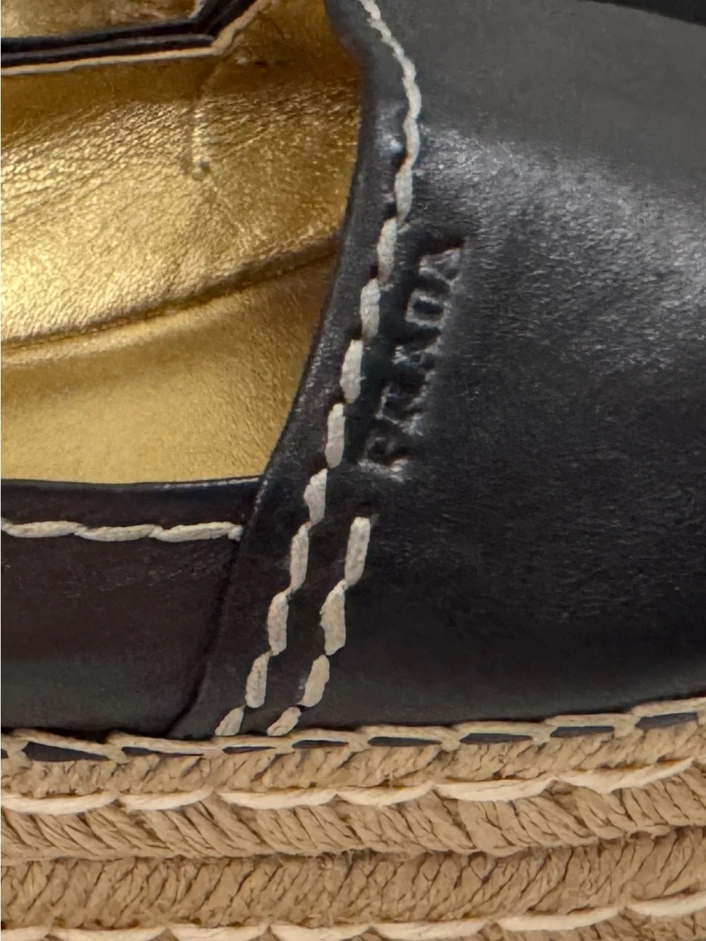 Prada Platform Espadrilles. Leather Peeptoe stitched Size 38.  Beautiful Quality